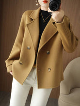 Aurohaya Women’s Double Breasted Peacoat with Notched Collar Short Elegant Casual Winter Coat